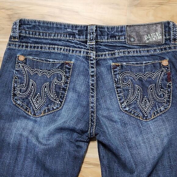 💜MEK Blue Zanzibar Distressed Boot Cut Jeans Size 6/28 - Picture 6 of 14